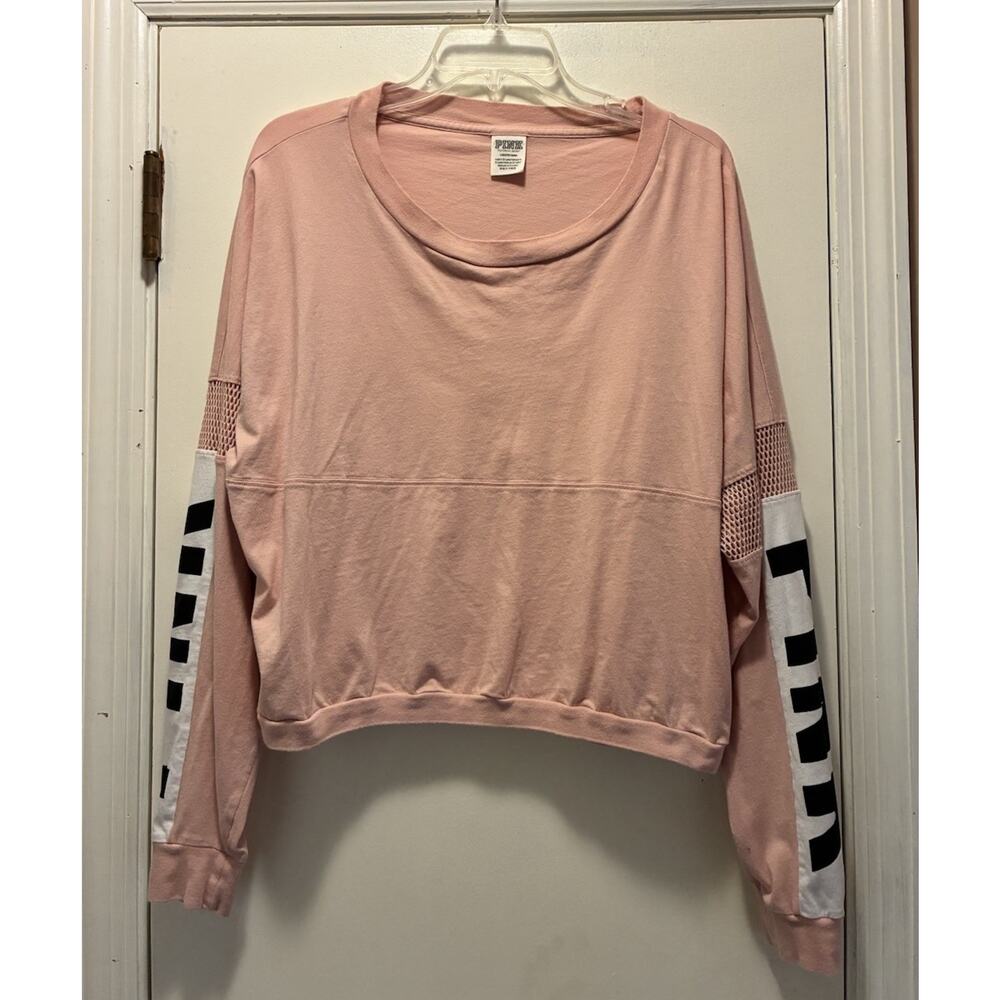 PINK Victoria's Secret Pink Cropped Cotton Logo Long Sleeve Crew Neck shirt L